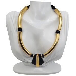 Avon Choker Necklace‎ Gold Black Deco Style Modern Elegance Bib Collar Vtg 1980s